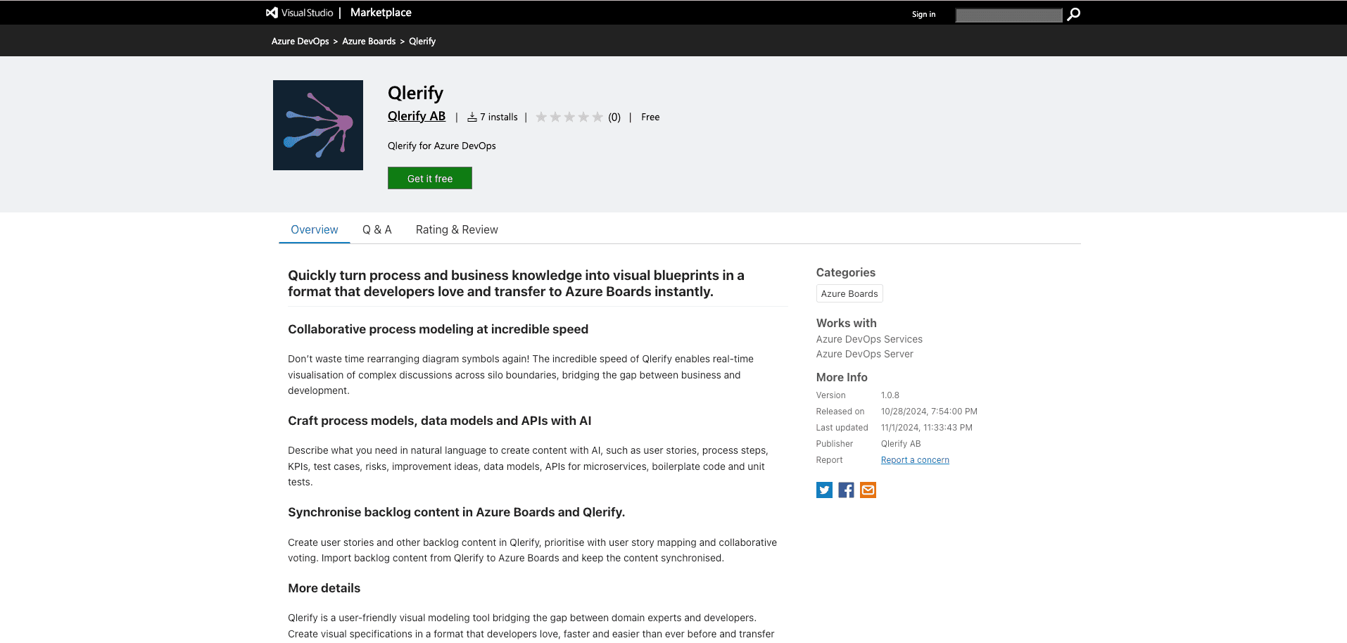 Qlerify Azure DevOps - AI software modeling and prototype builder